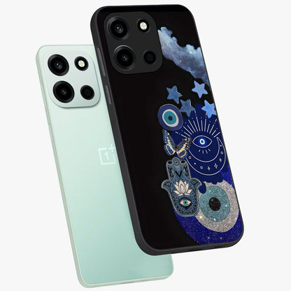 Galactic Charm Cluster Glass Case displayed in angled mockup highlighting luminous galaxy inspired design with dreamy aesthetic.