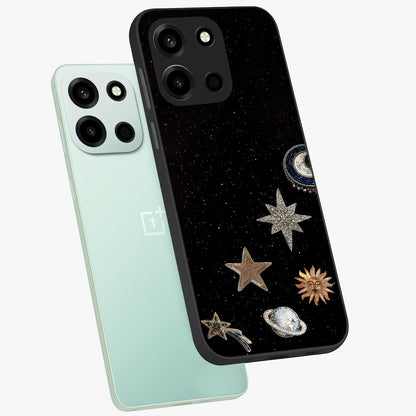 Galactic Charm Glow Glass Case displayed in angled mockup highlighting luminous galaxy inspired design with dreamy aesthetic.