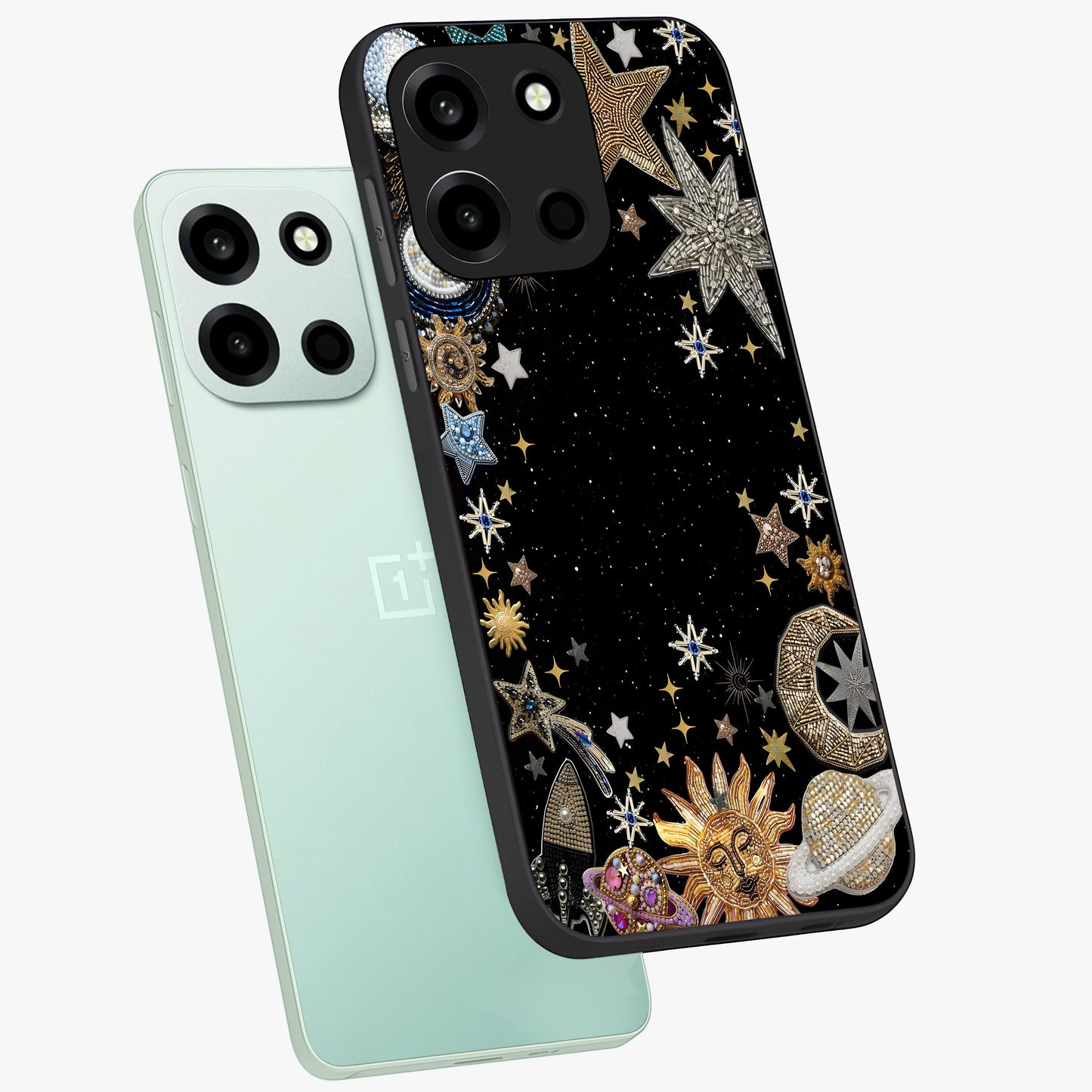 Galactic Jewel Stars Glass Case displayed in angled mockup highlighting shining celestial star design with cosmic aesthetic style.