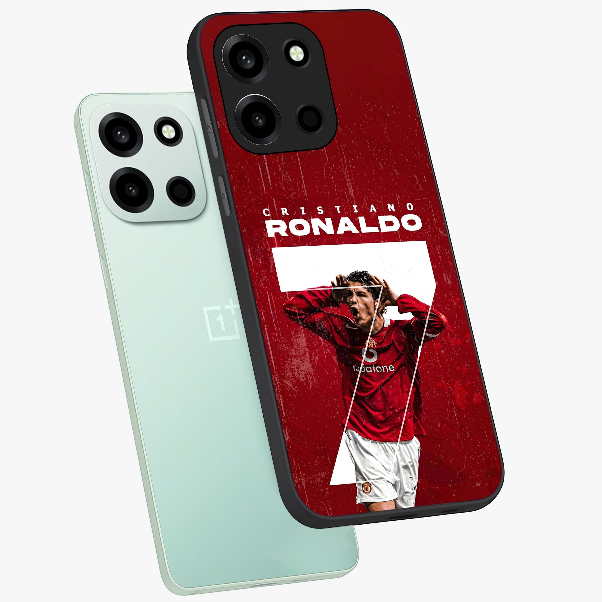 Goal Celebration Legacy Glass Case displayed in angled mockup highlighting energetic sports celebration design with bold athletic theme.