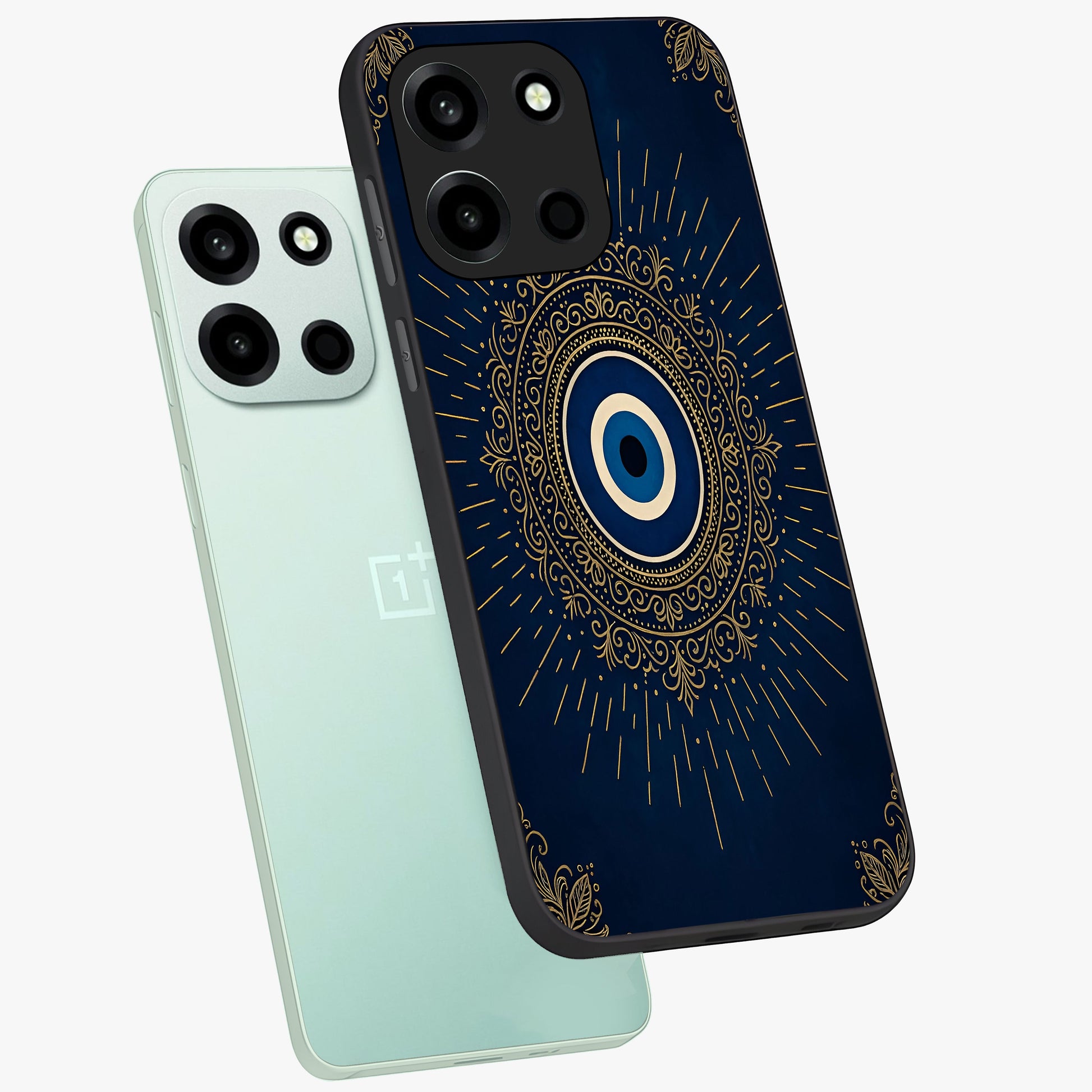 Golden Celestial Charm Glass Case displayed in angled mockup highlighting sparkling cosmic charm design with celestial aesthetic.