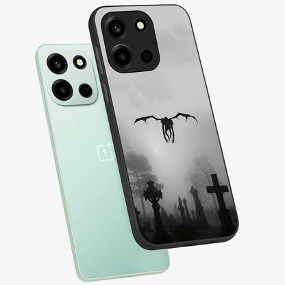 Graveyard Shadow Descent Glass Case displayed in angled mockup highlighting eerie shadow illustration with gothic aesthetic.