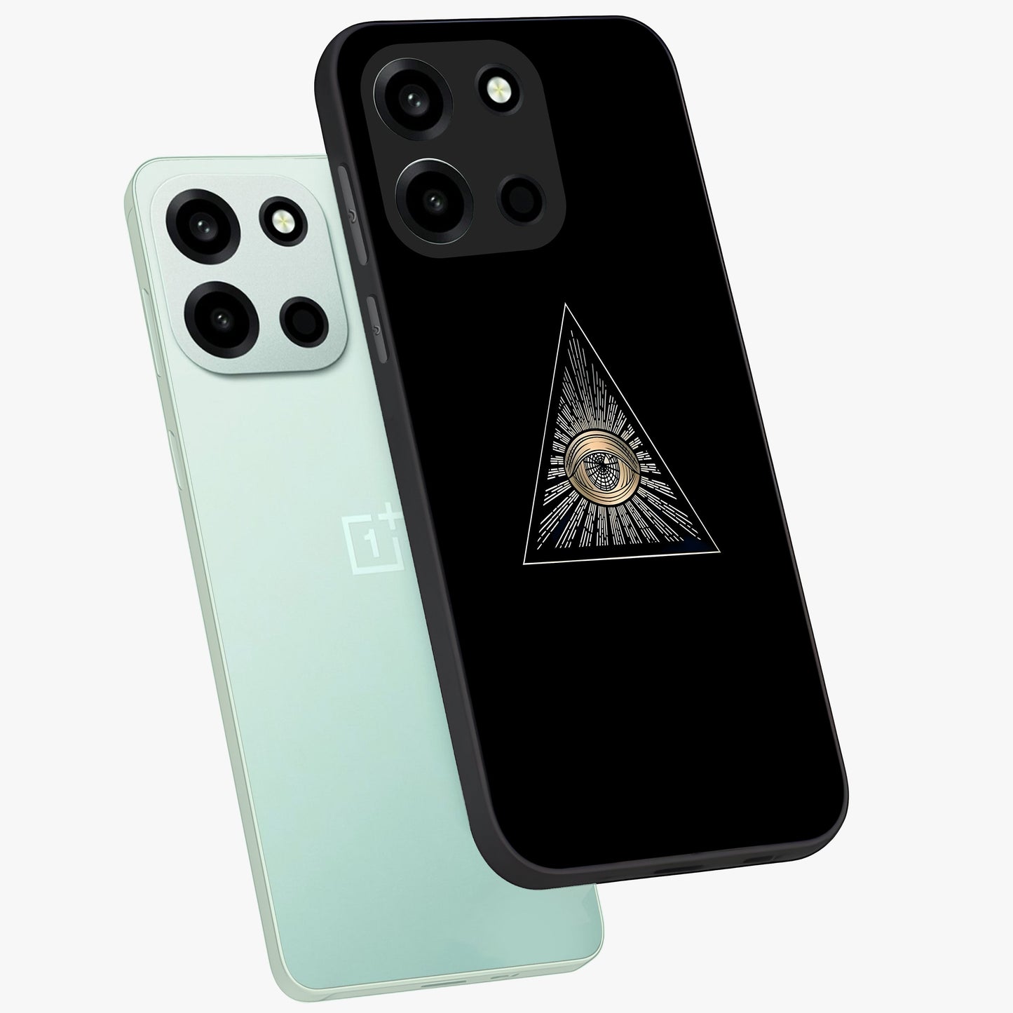 Illuminati Evil Glass Case displayed in angled mockup highlighting dark occult inspired design with bold aesthetic style.