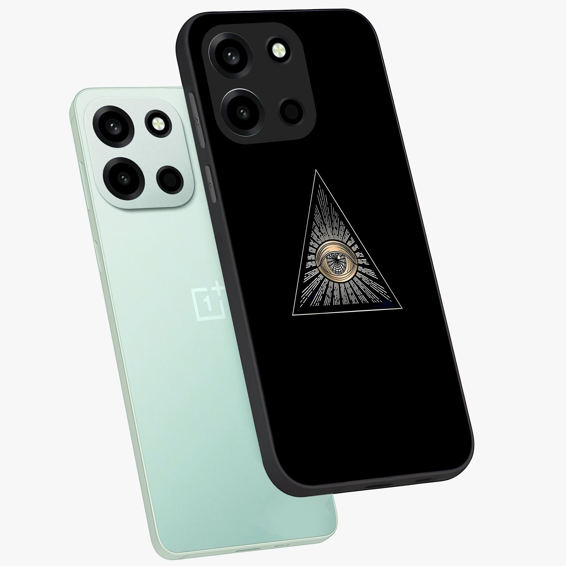 Illuminati Evil Glass Case displayed in angled mockup highlighting dark occult inspired design with bold aesthetic style.