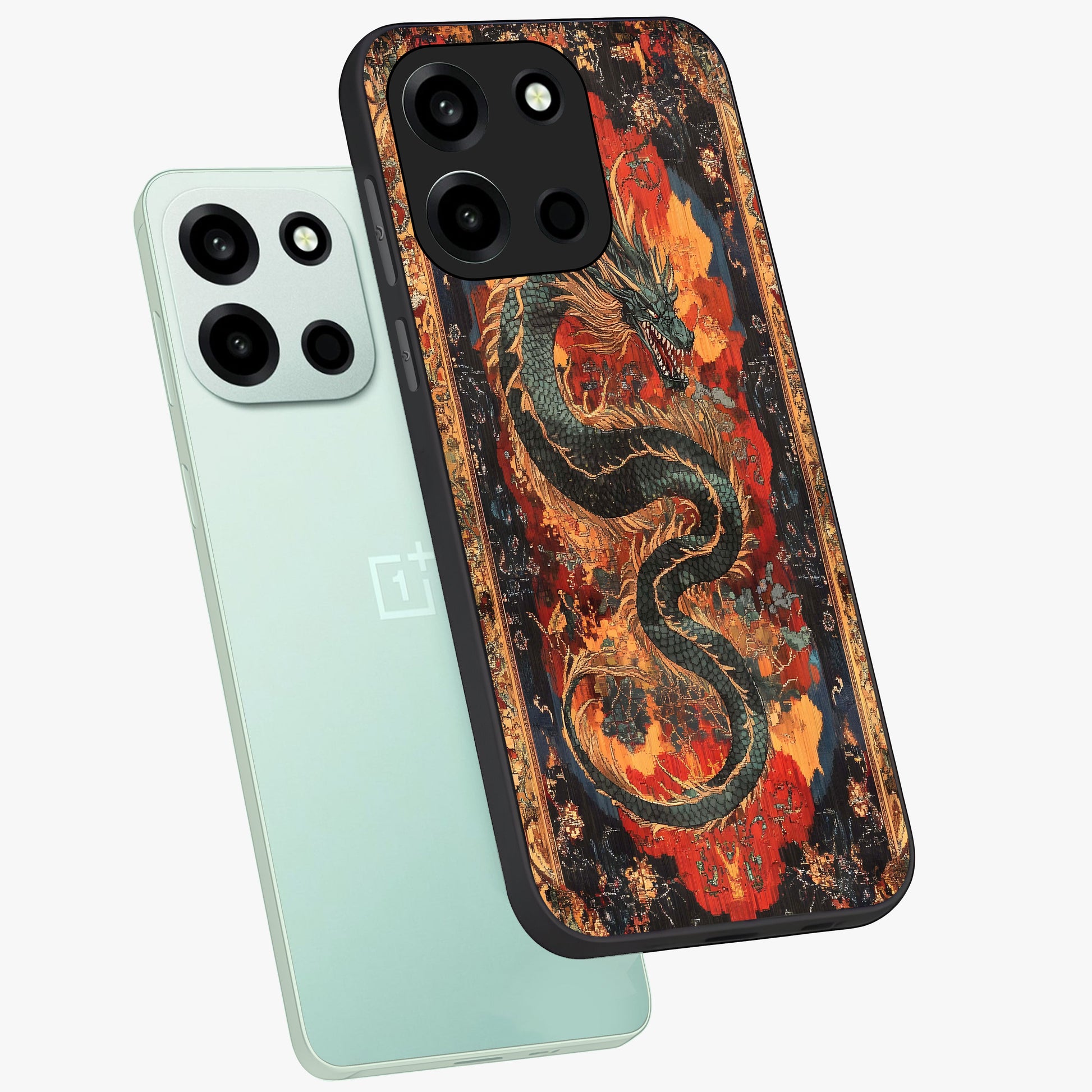 Inferno Dragon Soul Glass Case displayed in angled mockup highlighting powerful dragon illustration with inferno aesthetic.