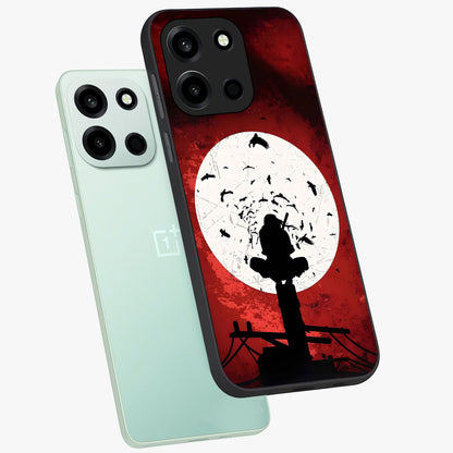 Itachi Limited Edition Naruto Anime Glass Case displayed in angled mockup highlighting dramatic anime illustration with bold action aesthetic.