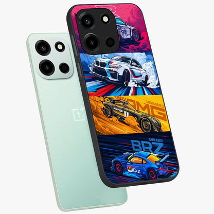 JDM Sports Car Glass Case displayed in angled mockup highlighting sleek Japanese racing car design with automotive aesthetic.