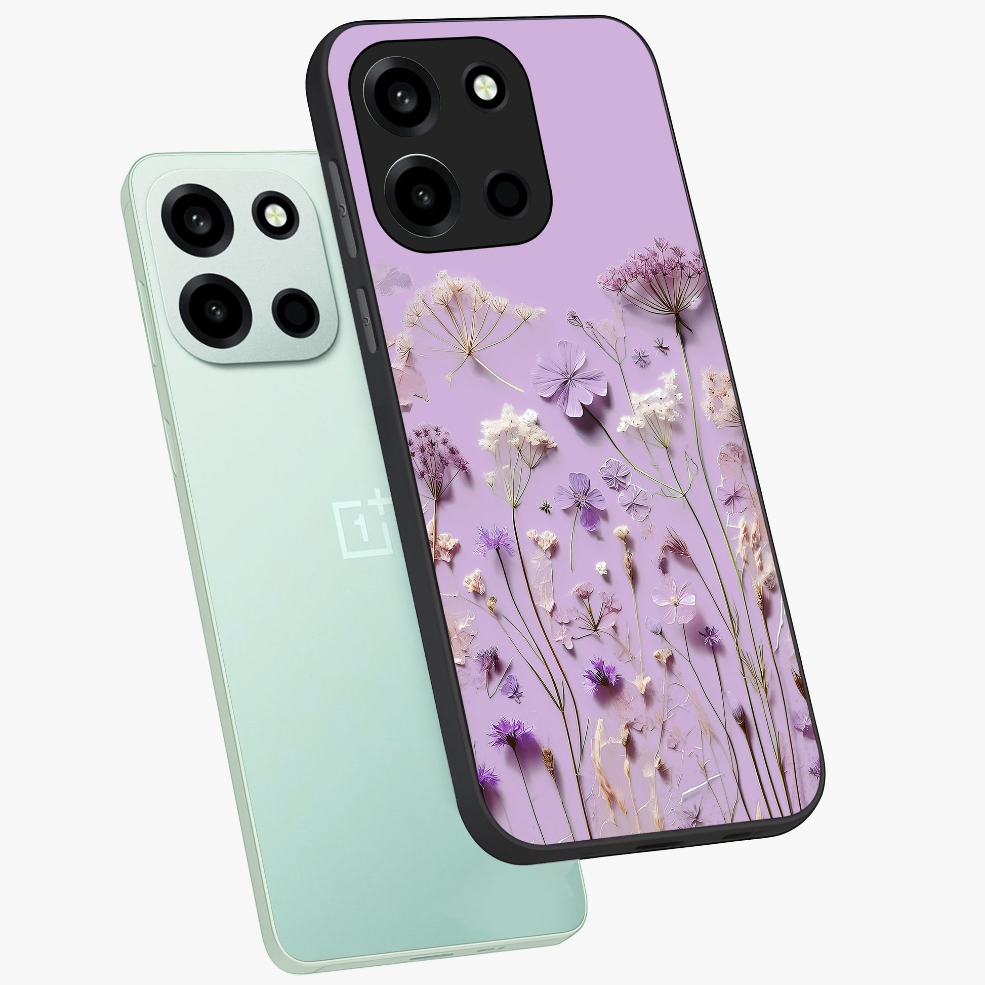Lavender Blossom Dream Glass Case displayed in angled mockup highlighting dreamy lavender flower design with calming aesthetic style.