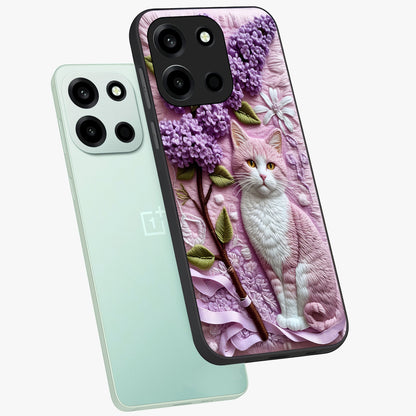 Lavender Cat Whimsy Glass Case displayed in angled mockup highlighting playful feline illustration with pastel lavender aesthetic.