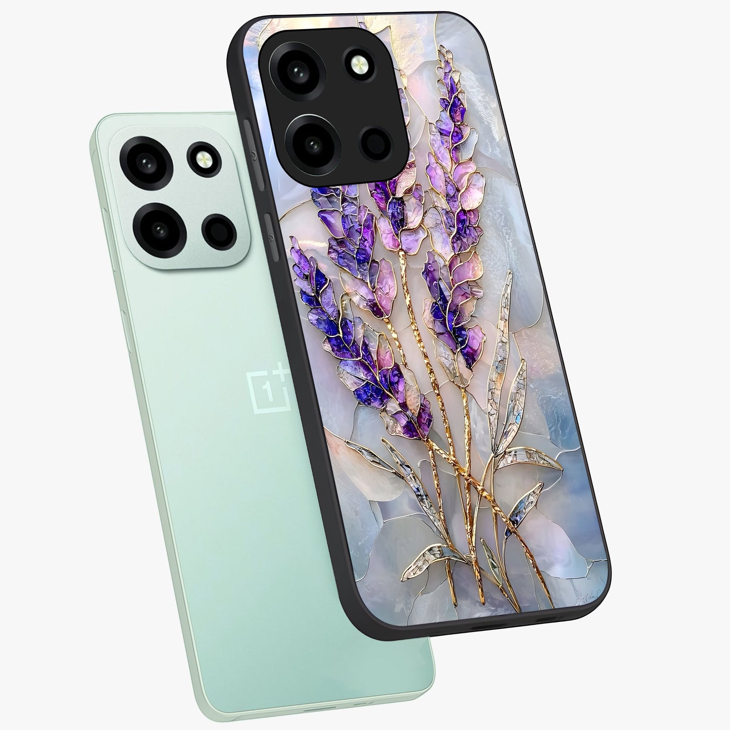 Lavender Dream Glow Glass Case displayed in angled mockup highlighting dreamy purple glow design with soft artistic style.