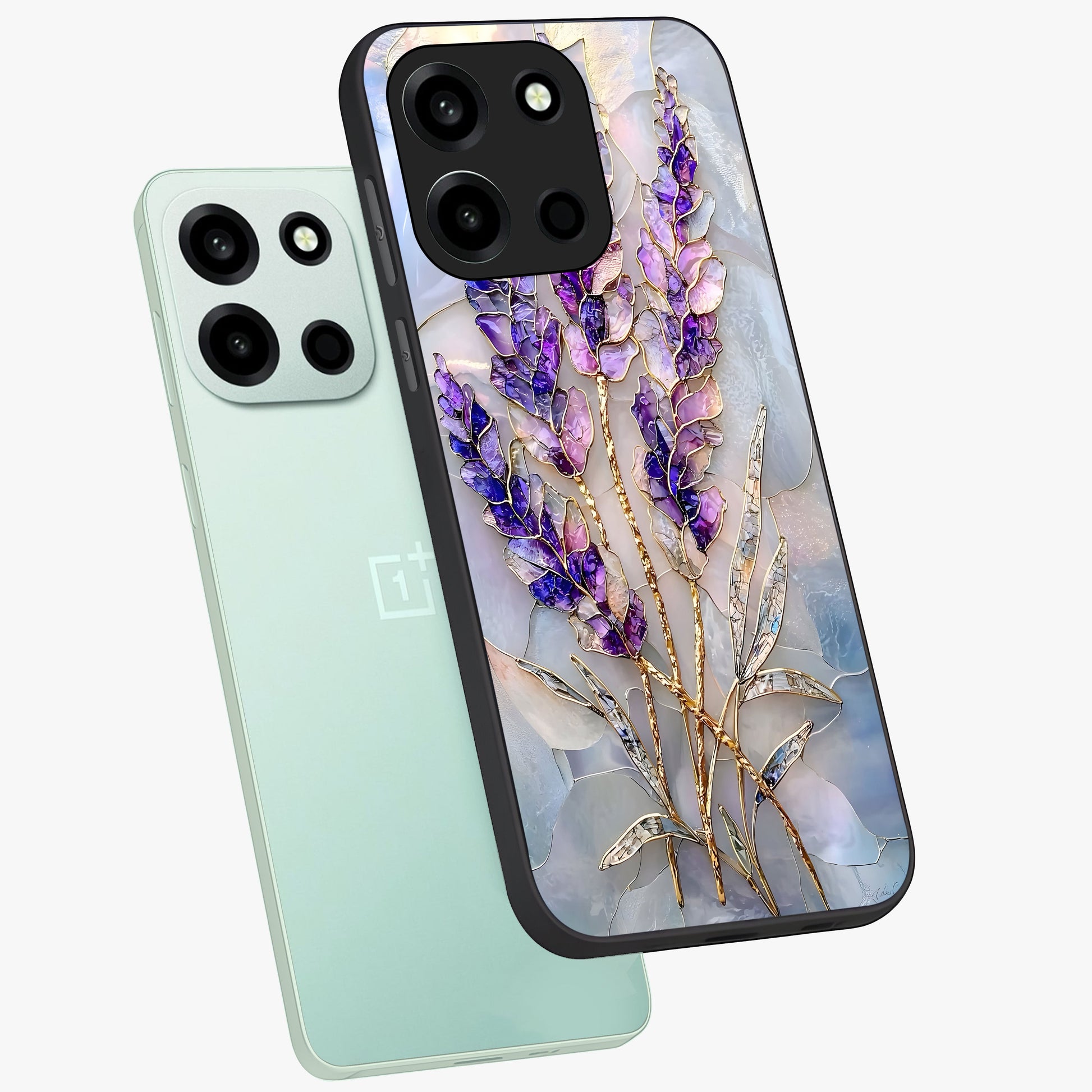 Lavender Dream Glow Glass Case displayed in angled mockup highlighting dreamy purple glow design with soft artistic style.