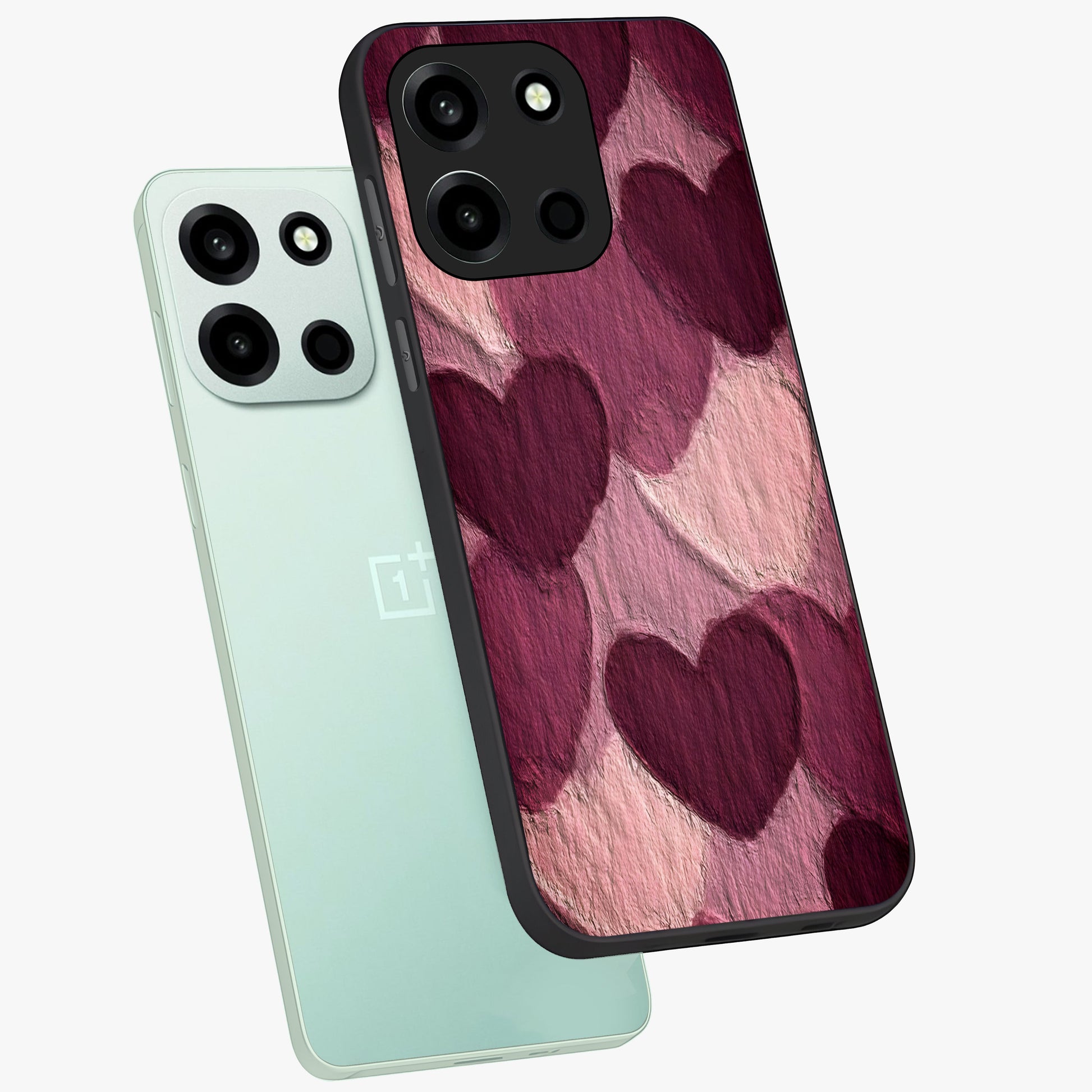 Layered Paper Hearts Glass Case displayed in angled mockup highlighting creative paper craft heart design with romantic aesthetic.