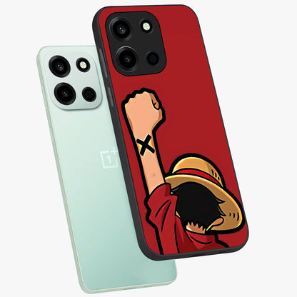 Luffy X Spirit Glass Case displayed in angled mockup highlighting powerful anime design with energetic action aesthetic.