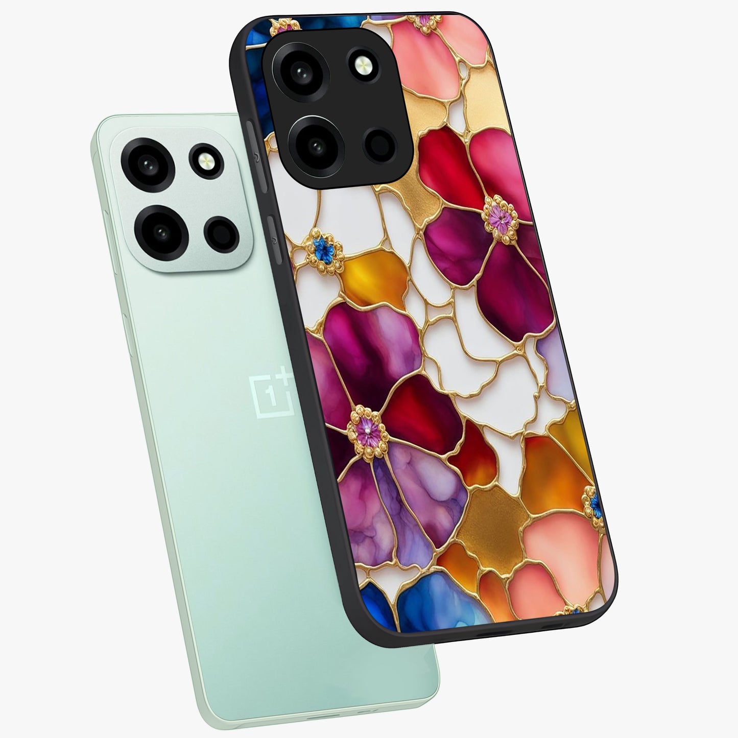 Marble Flower Pattern Glass Case displayed in angled mockup highlighting elegant marble floral design with modern aesthetic.