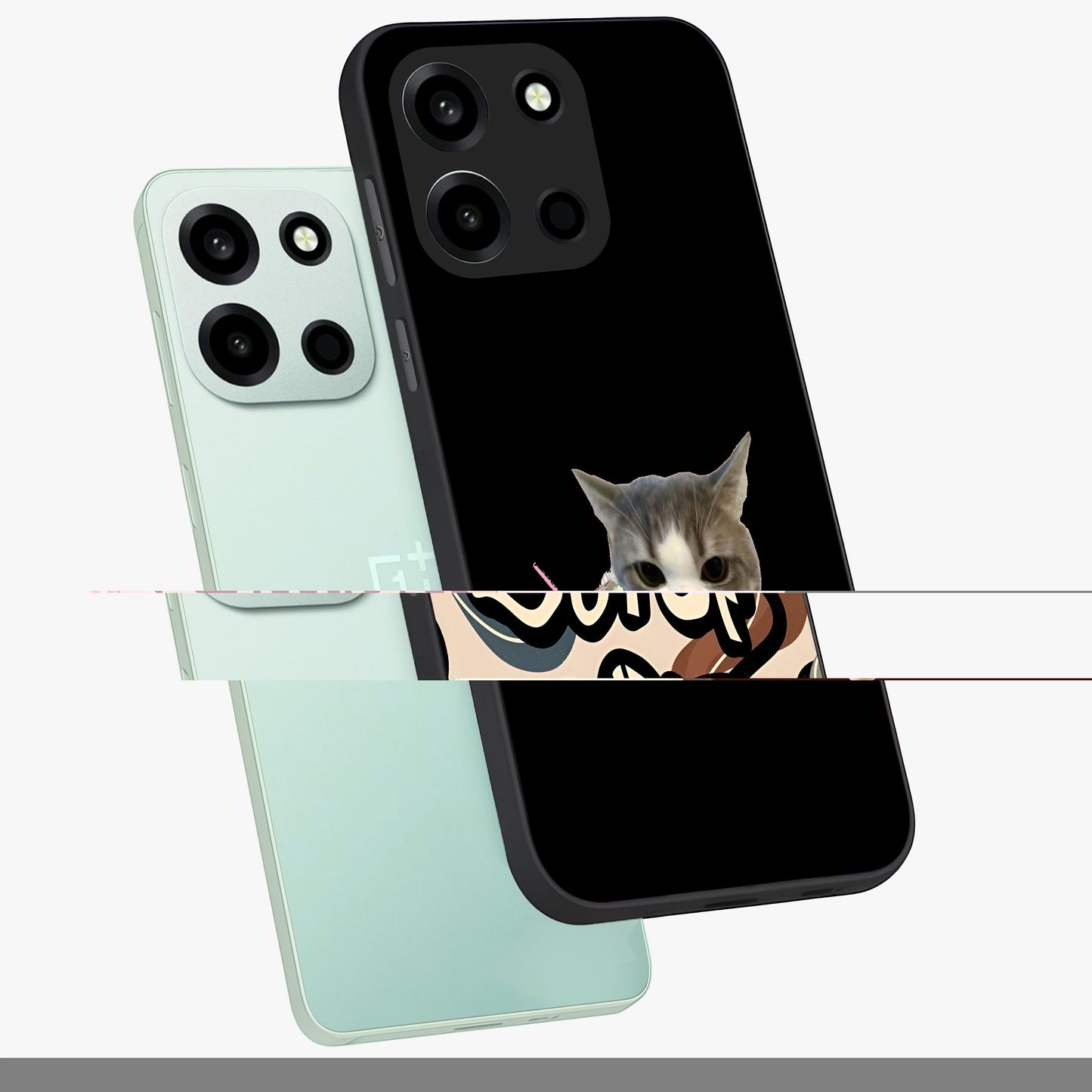 Matcha Cat Style Glass Case displayed in angled mockup highlighting playful feline design with pastel matcha aesthetic.