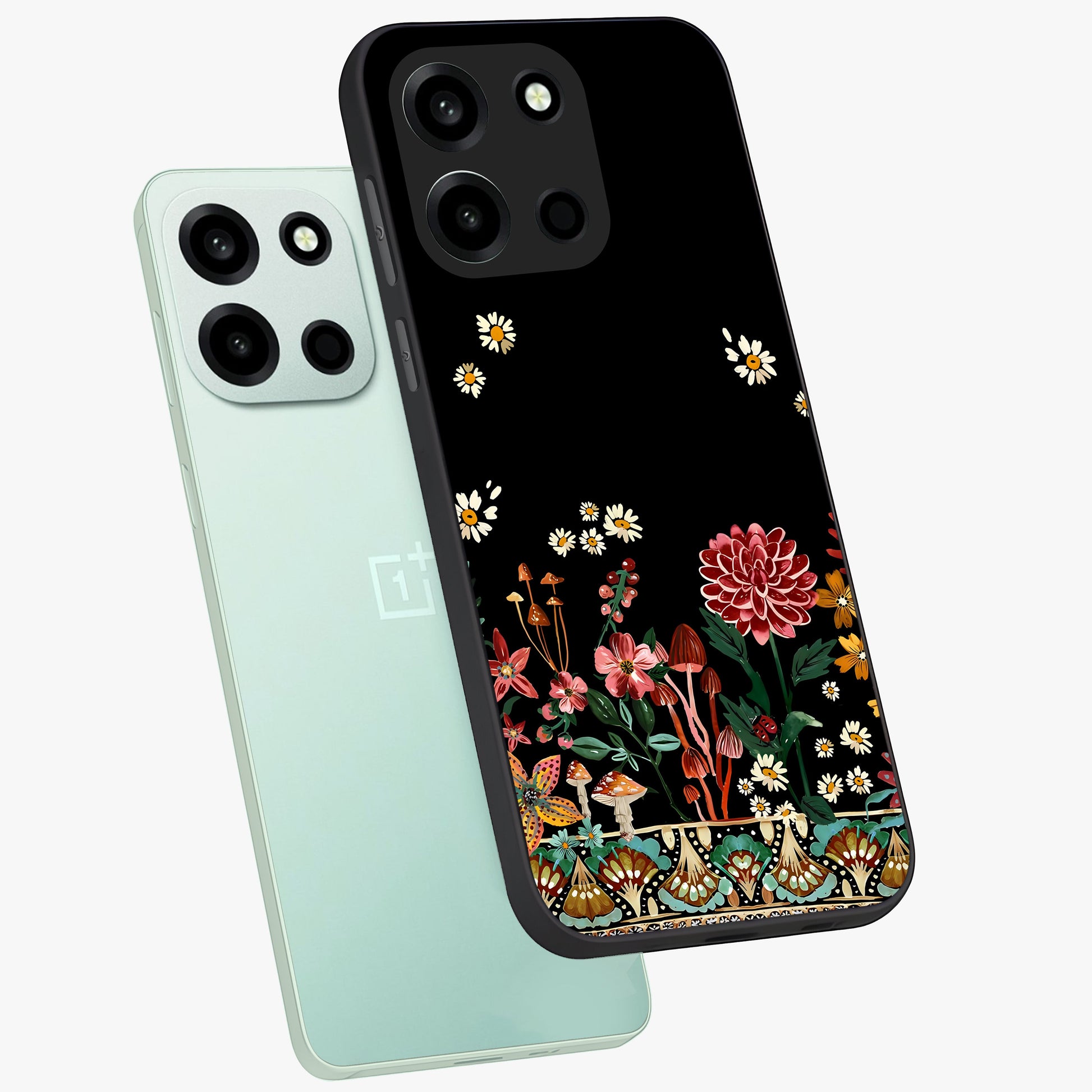 Midnight Bloom Pattern Glass Case displayed in angled mockup highlighting elegant flower design with midnight aesthetic style.