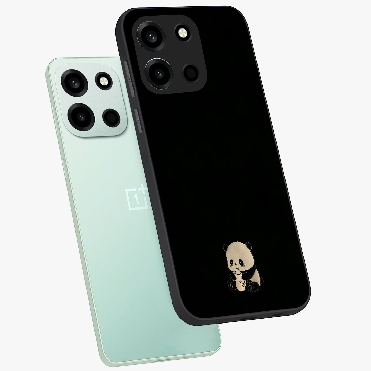 Midnight Panda Love Glass Case displayed in angled mockup highlighting adorable panda illustration with midnight aesthetic.
