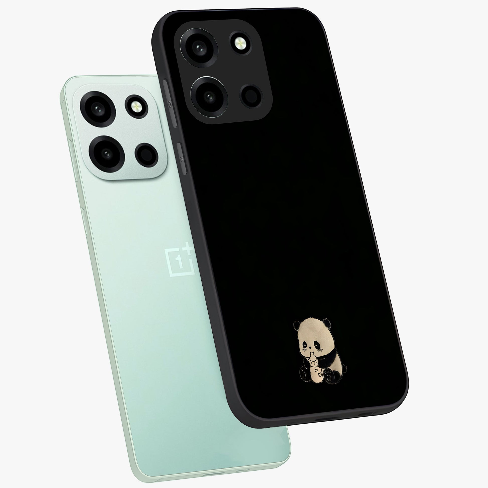 Midnight Panda Love Glass Case displayed in angled mockup highlighting adorable panda illustration with midnight aesthetic.