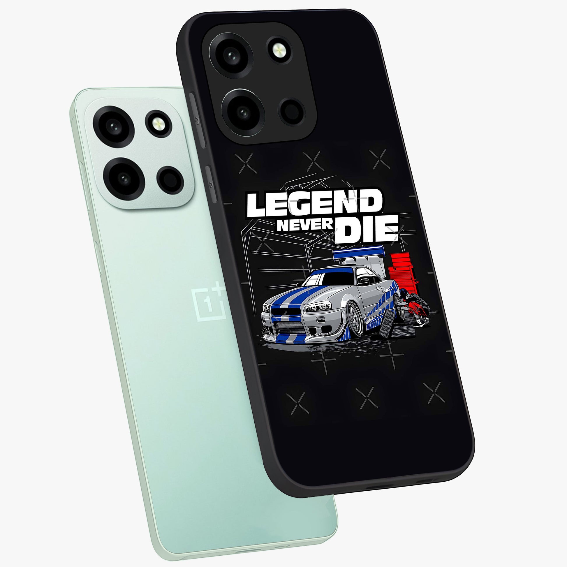 Midnight Racing Legacy Glass Case displayed in angled mockup highlighting dynamic automotive design with bold midnight aesthetic.