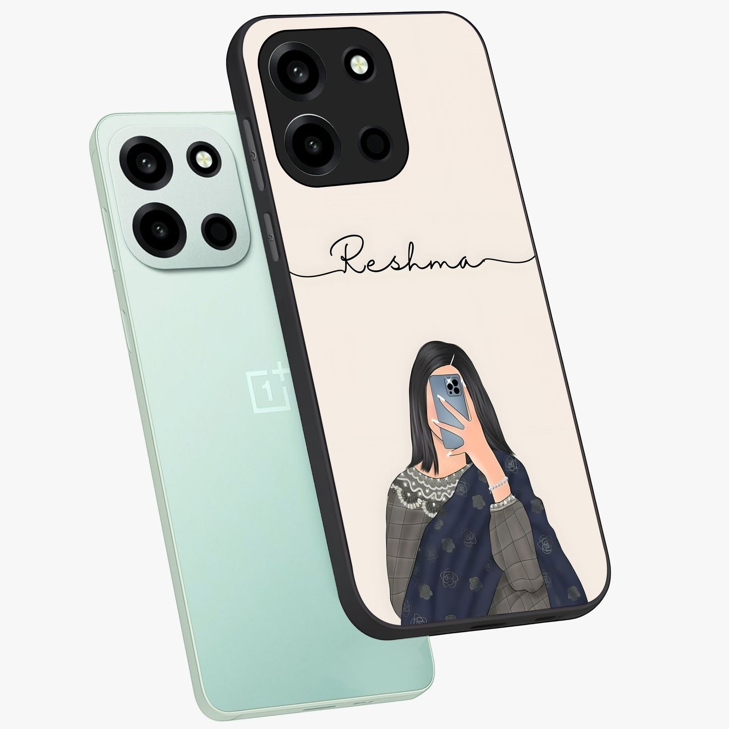 Mirror Mood Muse With Custom Name Glass Case displayed in angled mockup highlighting aesthetic mirror inspired design with custom name feature.