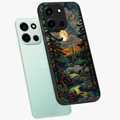 Moonlight Forest Dream Glass Case displayed in angled mockup highlighting dreamy forest design with glowing moon aesthetic.