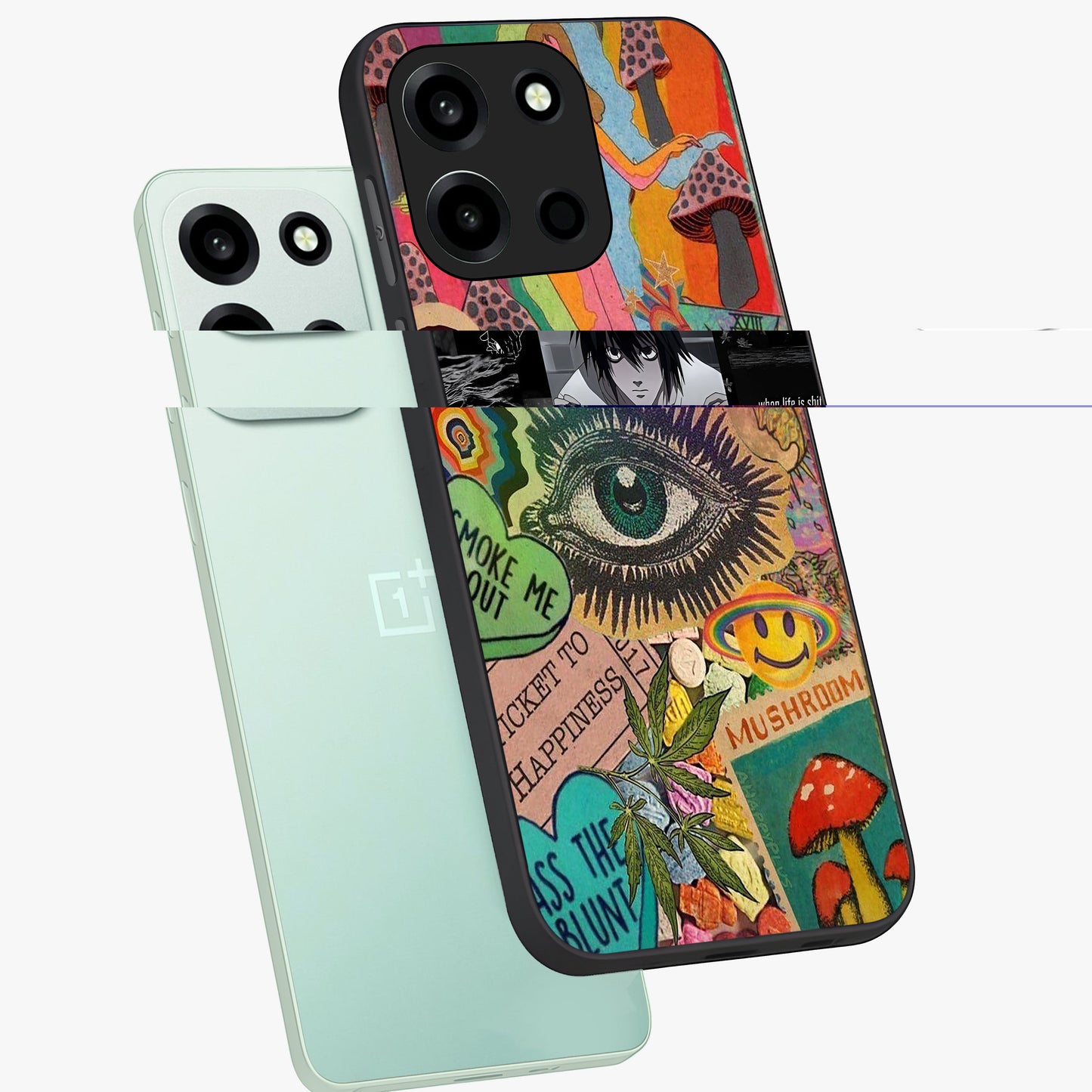 Mystic Eye Wonderland Glass Case displayed in angled mockup highlighting magical eye illustration with dreamy aesthetic.