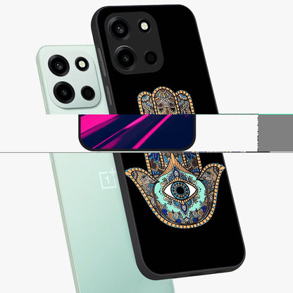 Mystic Hamsa Eye Glass Case displayed in angled mockup highlighting spiritual hamsa symbol with mystical aesthetic style.