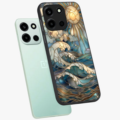 Oceanic Stained Printed Glass Case displayed in angled mockup highlighting colorful aquatic design with artistic aesthetic style.