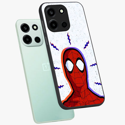 Omg Spiderman Glass Case displayed in angled mockup highlighting dynamic hero illustration with action comic aesthetic.