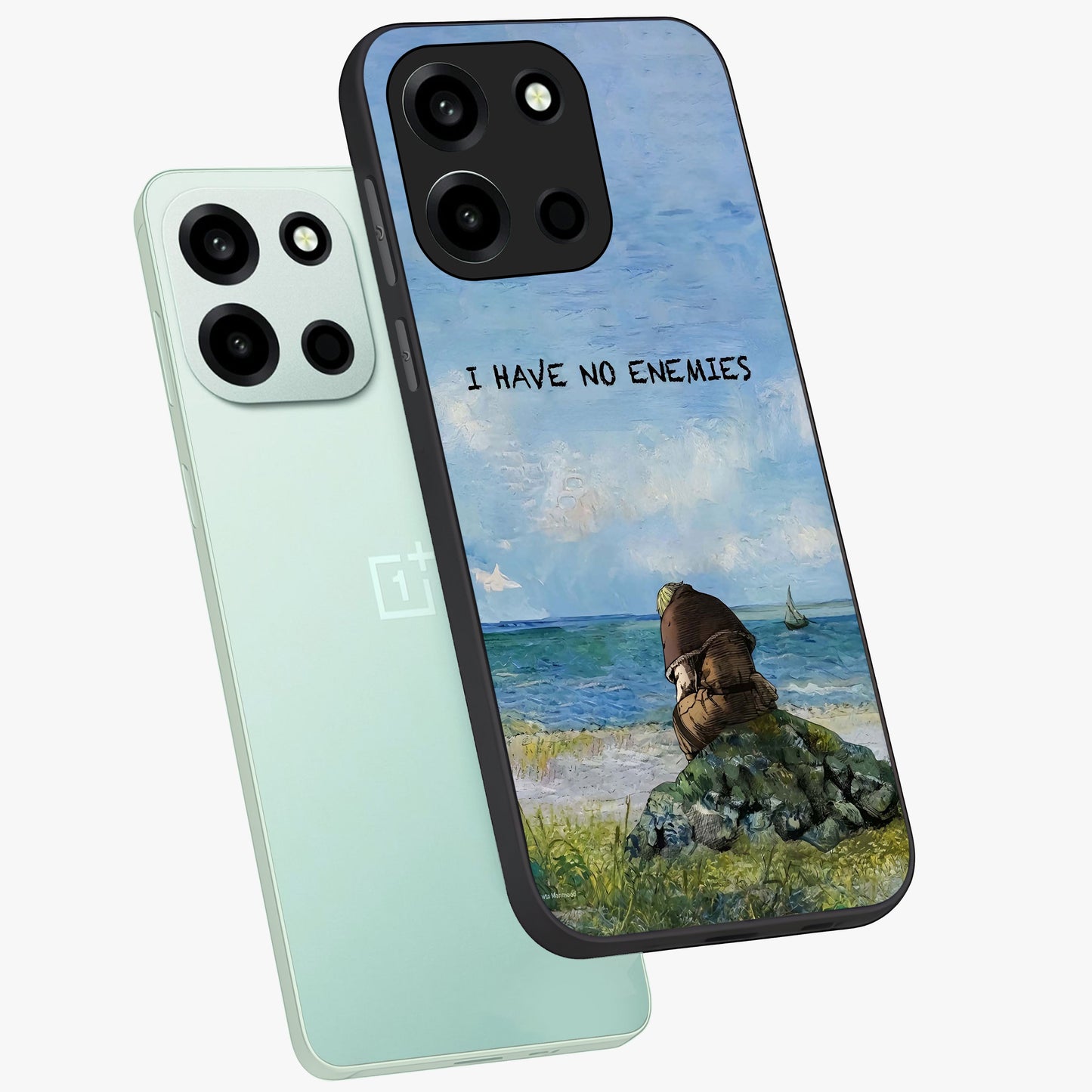 Peace Beyond War Glass Case displayed in angled mockup highlighting meaningful message design with artistic aesthetic style.
