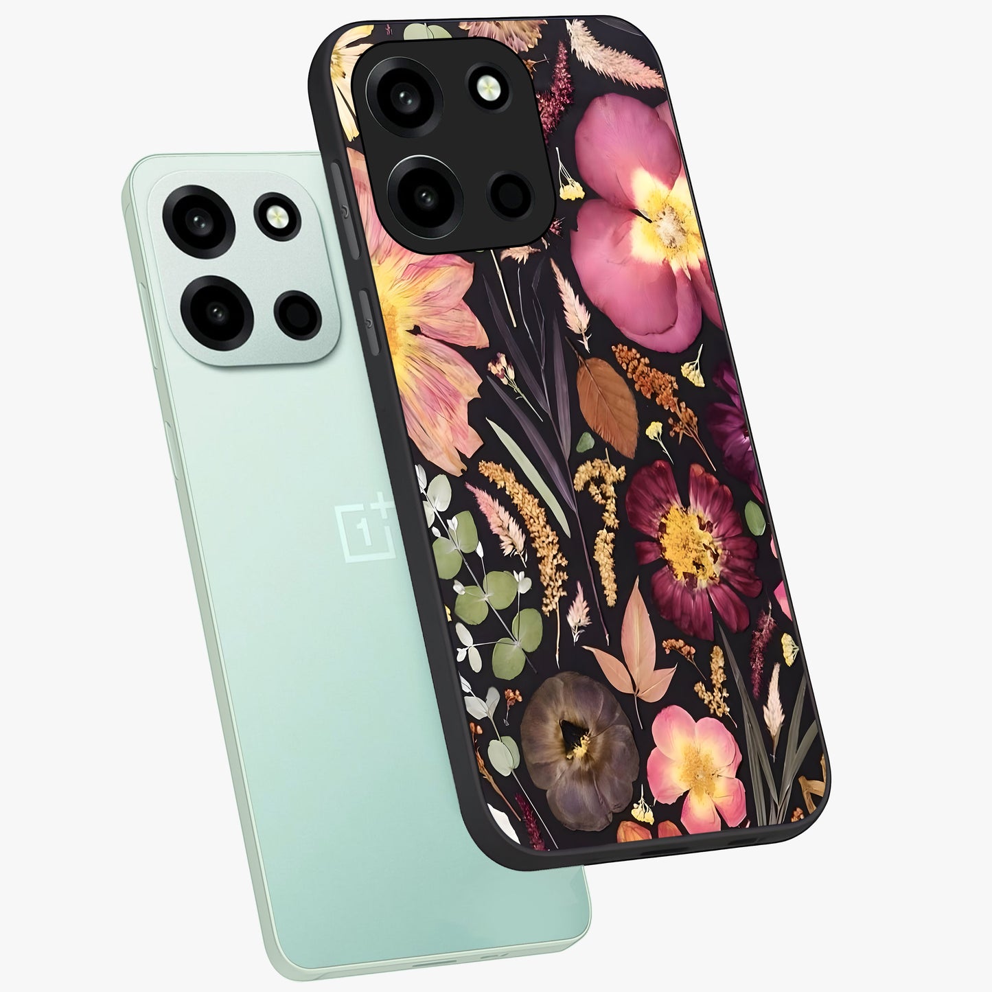 Petal Dream Tapestry Glass Case displayed in angled mockup highlighting decorative petal pattern with elegant botanical aesthetic.