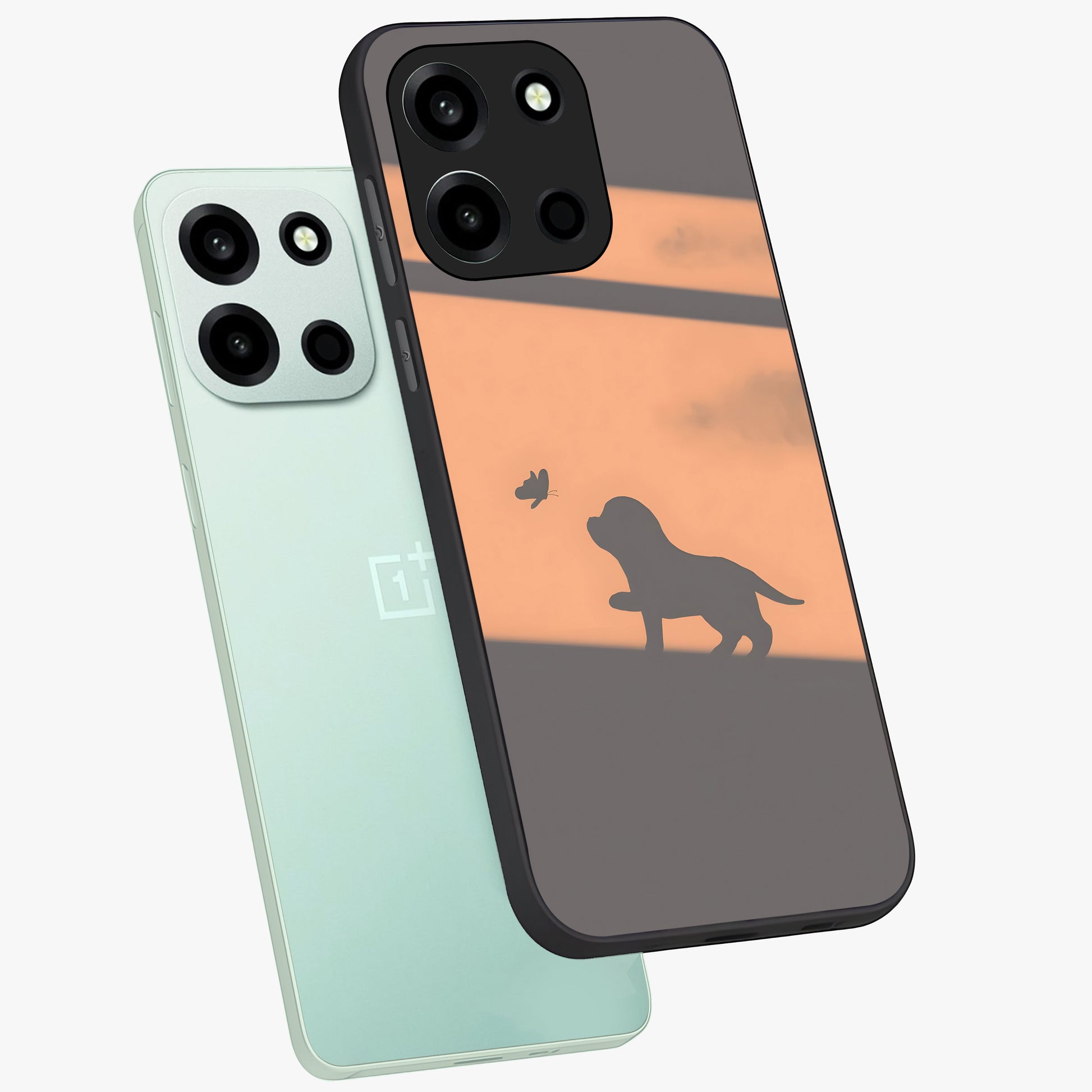 Puppy Shadow Art Glass Case displayed in angled mockup highlighting playful dog illustration with artistic shadow aesthetic.