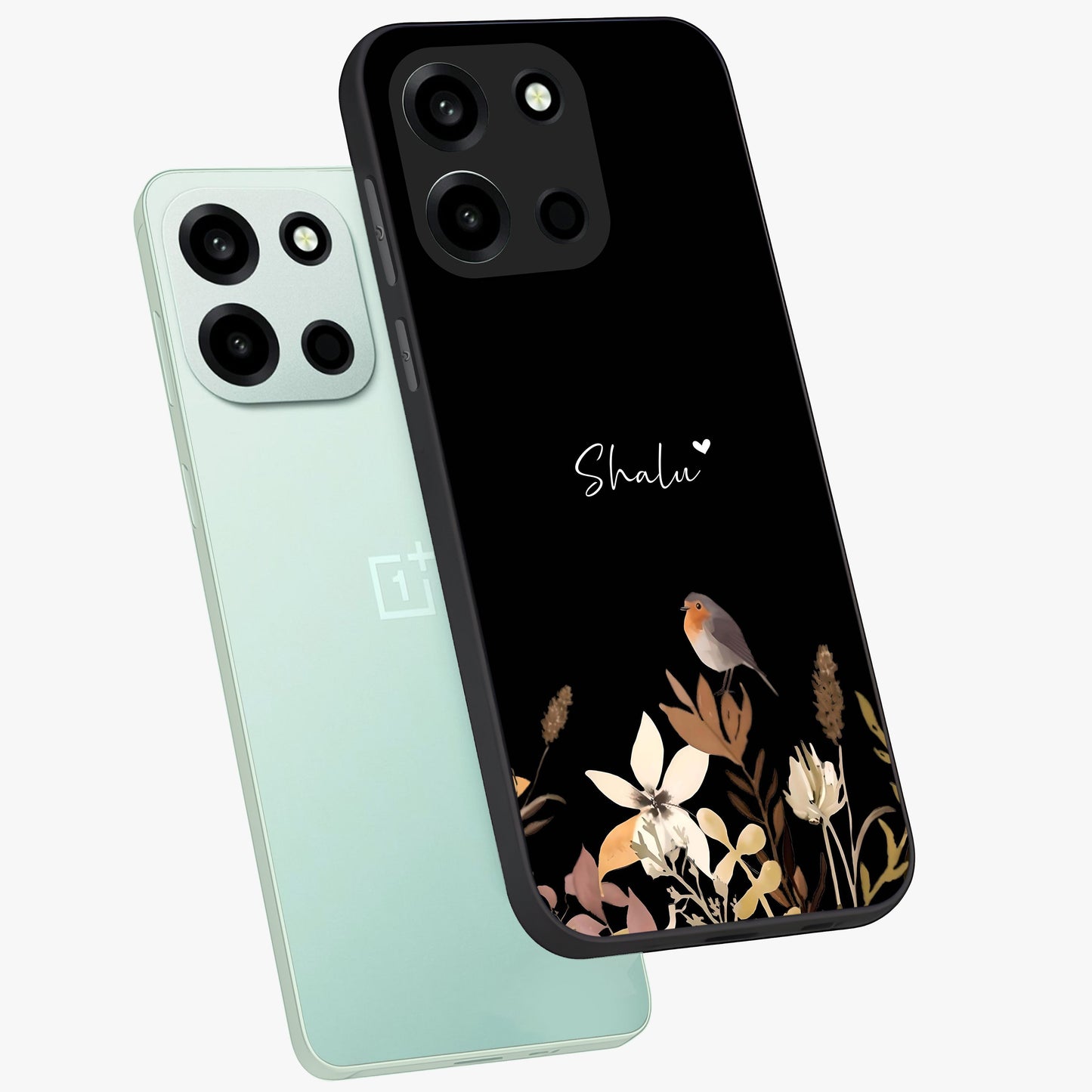 Quiet Garden Tune Custom Name Glass Case displayed in angled mockup highlighting delicate floral garden design with custom name feature.