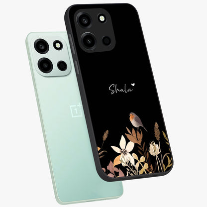 Quiet Garden Tune Custom Name Glass Case displayed in angled mockup highlighting delicate floral garden design with custom name feature.