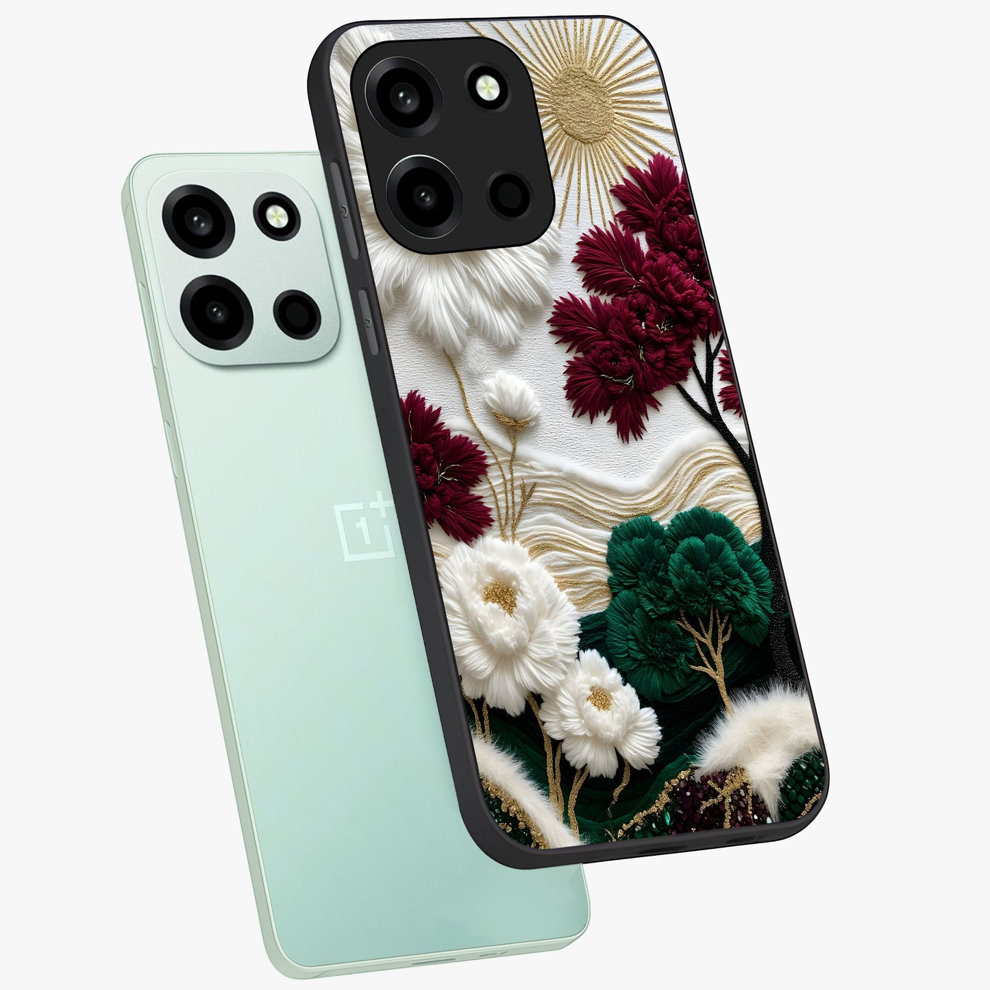 Radiant Bloom Elegance Glass Case displayed in angled mockup highlighting graceful floral design with radiant aesthetic style.