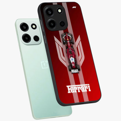 Red Ferrari F1 Vertical Glass Case displayed in angled mockup highlighting high speed racing design with bold automotive aesthetic.