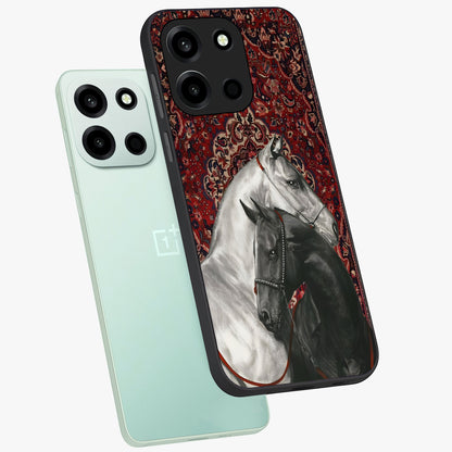 Regal Stallion Tapestry Glass Case displayed in angled mockup highlighting royal stallion design with decorative heritage aesthetic.
