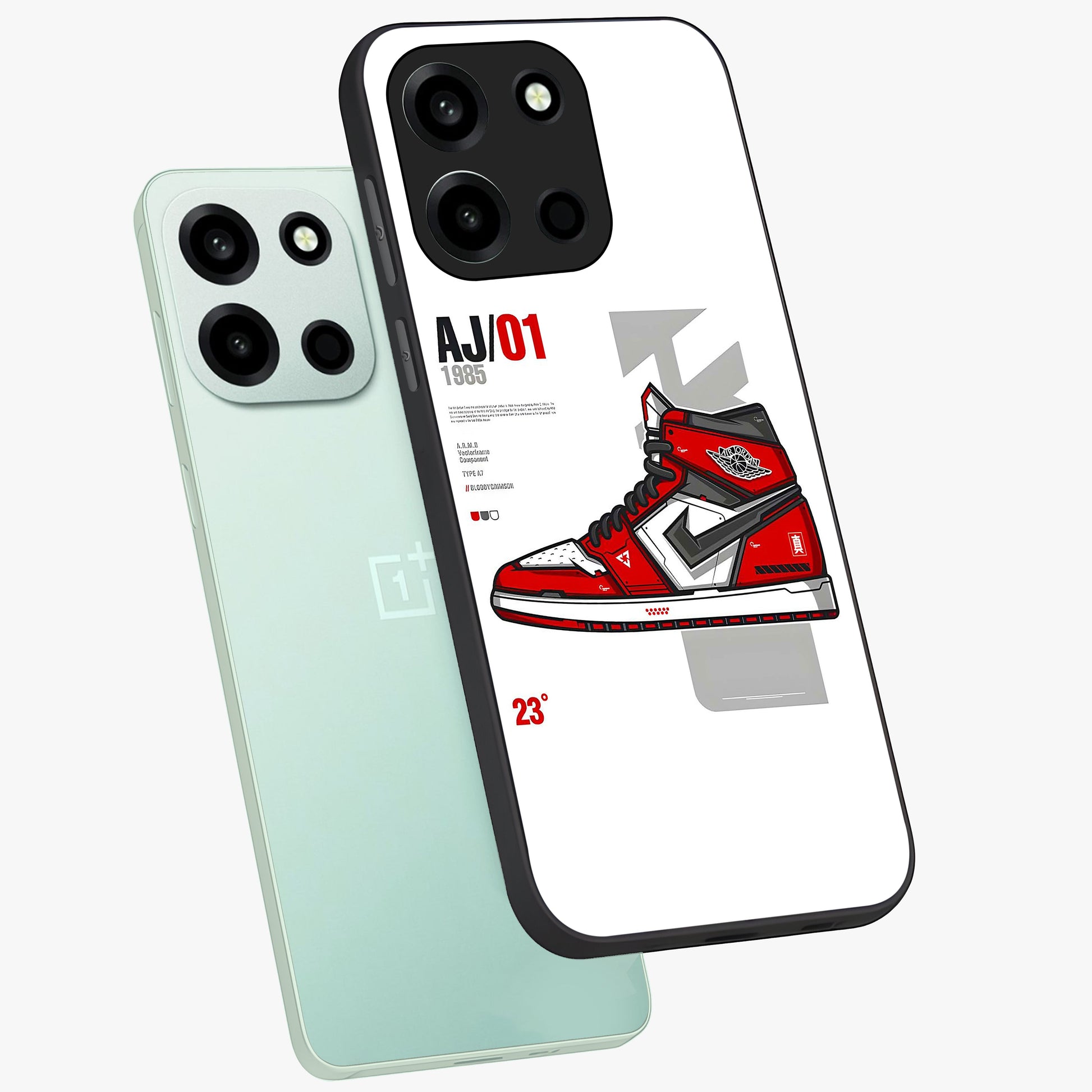Retro Sneaker Blueprint Glass Case displayed in angled mockup highlighting detailed shoe design with sporty retro aesthetic.