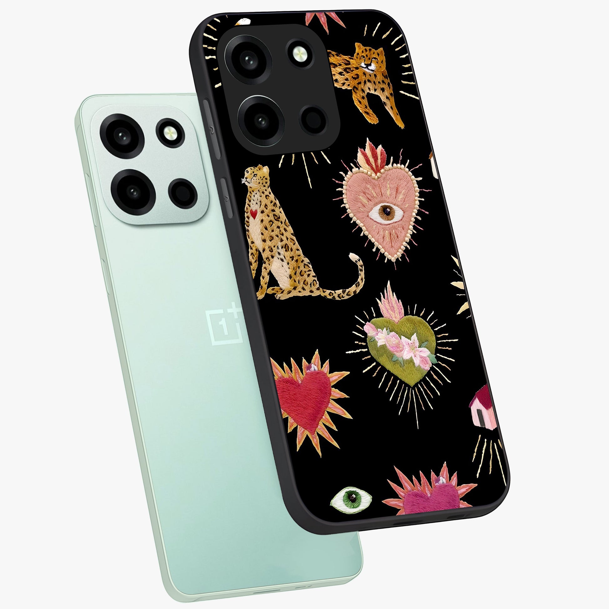 Sacred Jungle Heart Glass Case displayed in angled mockup highlighting lush tropical design with natural aesthetic style.