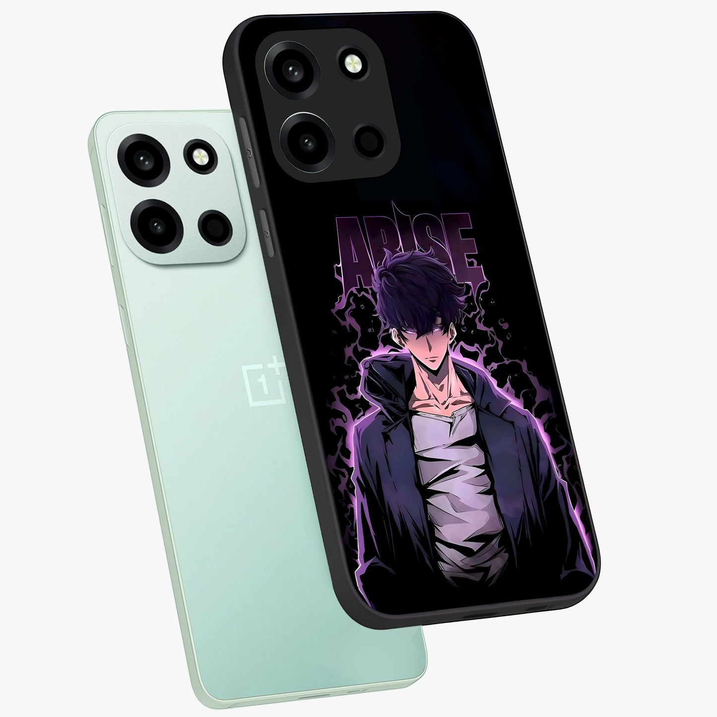 Shadow Monarch Awakening Glass Case displayed in angled mockup highlighting dramatic shadow warrior design with fantasy aesthetic.