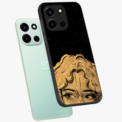 Shri Krishna Art Glass Case displayed in angled mockup highlighting spiritual Krishna illustration with divine aesthetic.