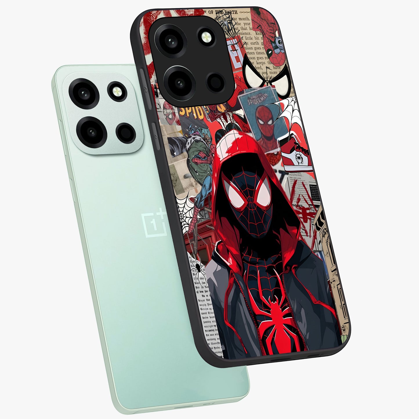 Spider Collage Street Glass Case displayed in angled mockup highlighting dynamic street style collage design with comic aesthetic.