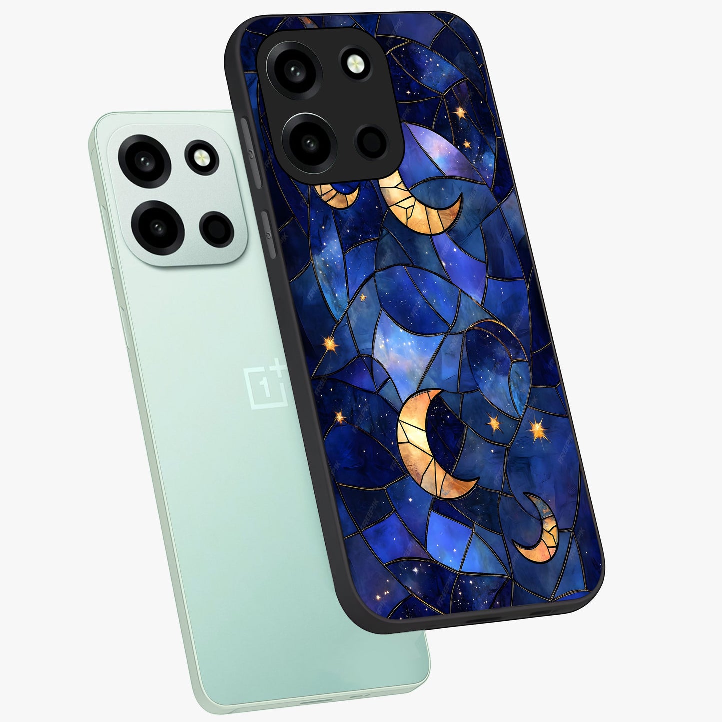 Starlit Sky Tapestry Glass Case displayed in angled mockup highlighting celestial night pattern with artistic aesthetic style.
