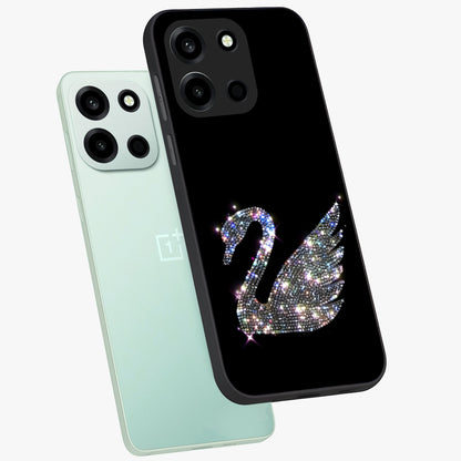 Starlit Swan Grace Glass Case displayed in angled mockup highlighting elegant swan illustration with dreamy celestial aesthetic.