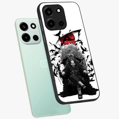 Uchiha Shadow Throne Glass Case displayed in angled mockup highlighting glowing aquatic design with celestial aesthetic.
