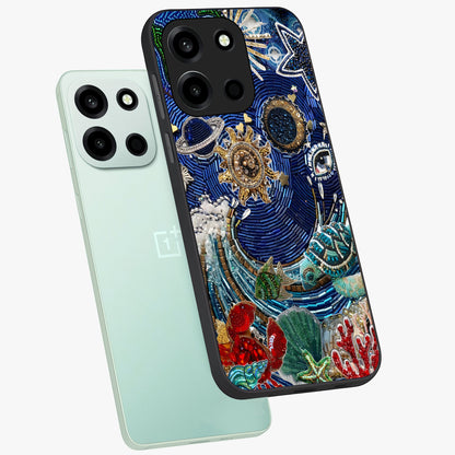 Universe Underwater Spark Glass Case displayed in angled mockup highlighting glowing aquatic design with celestial aesthetic.