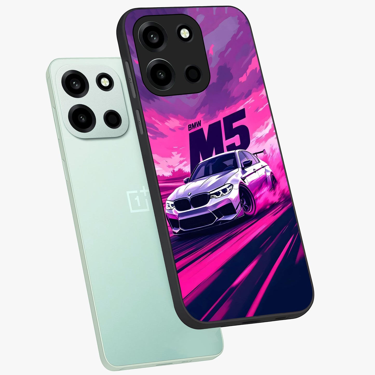 Velocity Drift Pulse Glass Case displayed in angled mockup highlighting dynamic drift design with sporty automotive aesthetic.