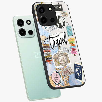 Wanderlust Journal Glass Case displayed in angled mockup highlighting adventure themed design with aesthetic travel vibe.