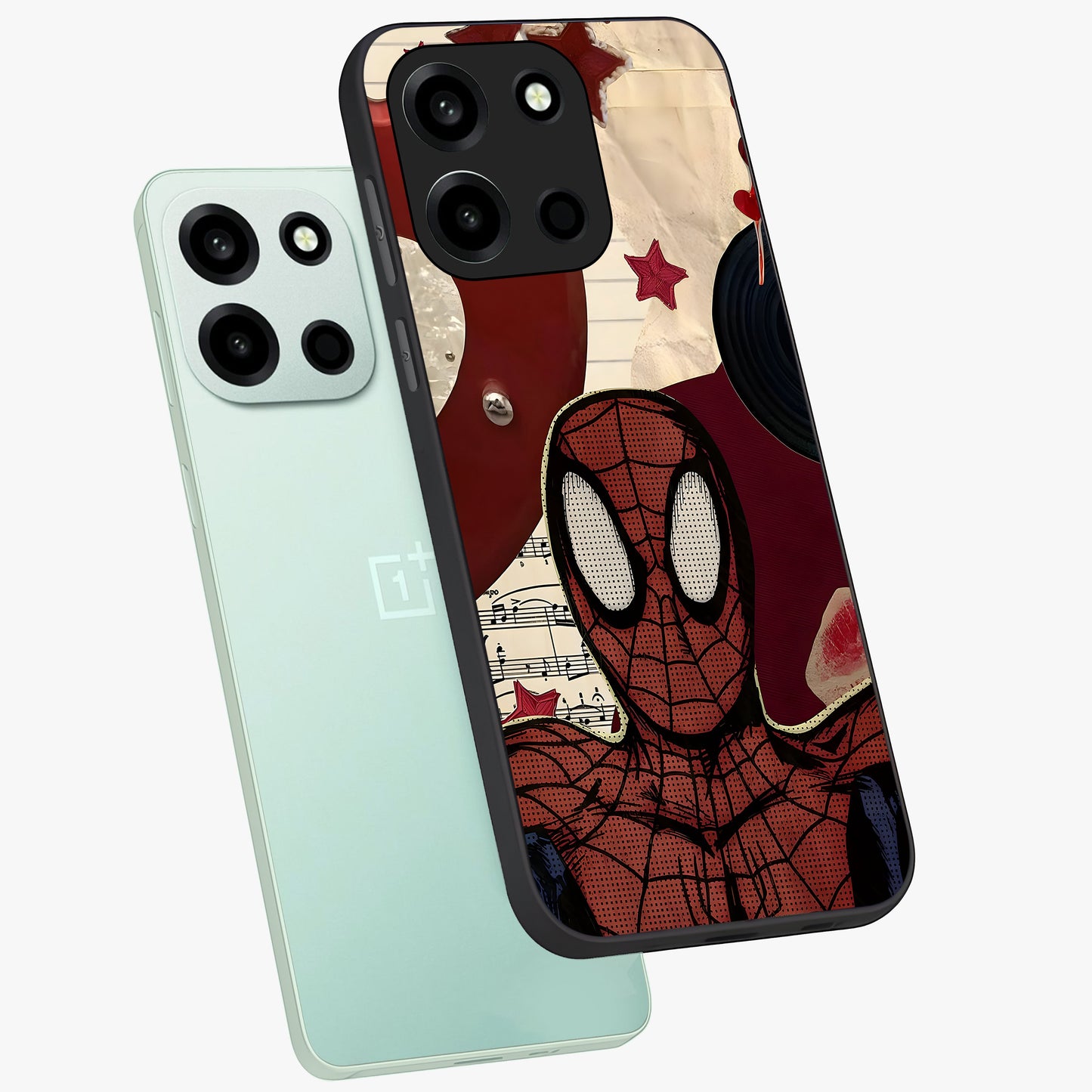 Web Warrior Vibes Glass Case displayed in angled mockup highlighting dynamic web design with comic style aesthetic.