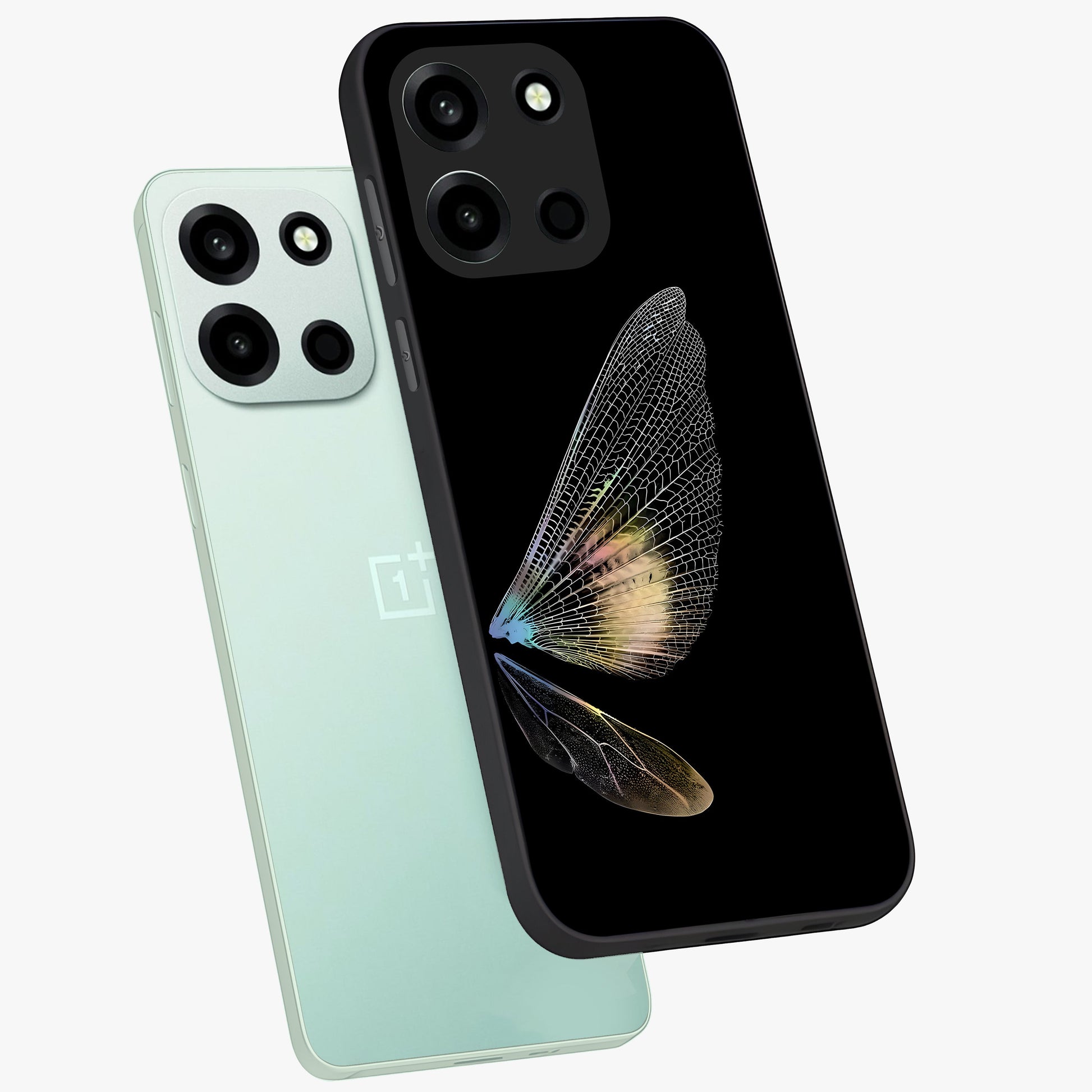 Whispers Of Wings Glass Case displayed in angled mockup highlighting soft feather design with celestial aesthetic style.